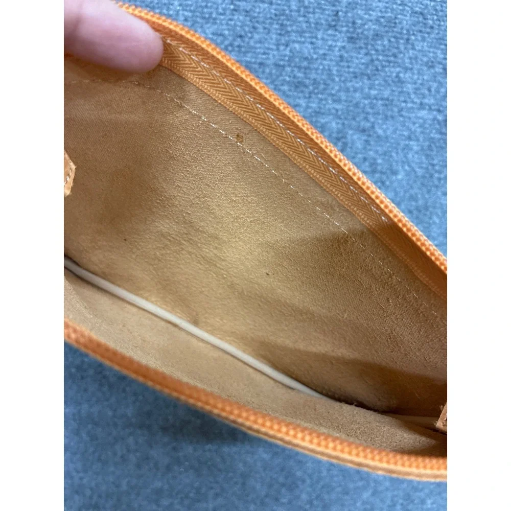 Leather Born Tan Wristlet Clutch Zip Top Pouch Tan Honey Orange Zip